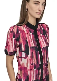 Women's Button Front Puff Sleeve Top