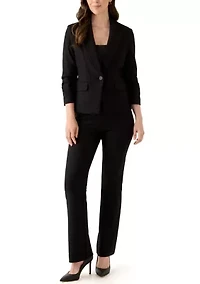 Women's Flat Front Black Pinstripe Pants