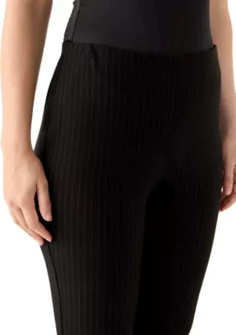 Women's Flat Front Black Pinstripe Pants