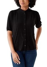 Women's Button Down Lantern Sleeve Blouse