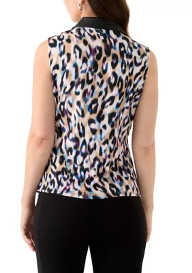 Women's Printed Collared Wrap Top
