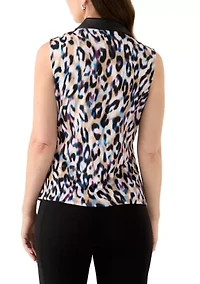 Women's Printed Collared Wrap Top