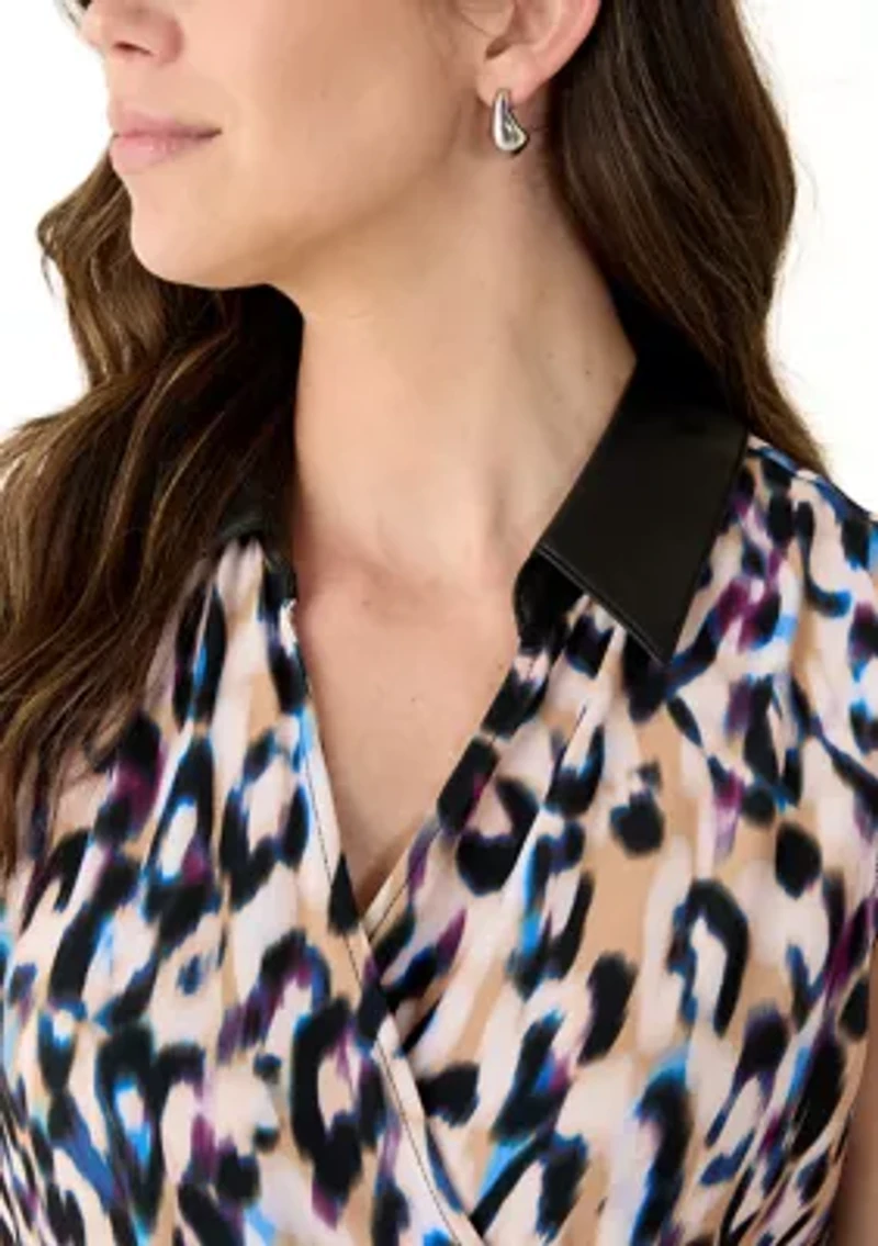 Women's Printed Collared Wrap Top