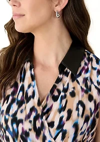 Women's Printed Collared Wrap Top