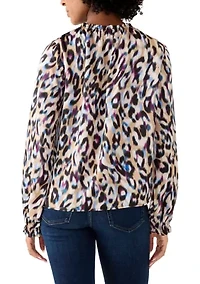 Women's Long Sleeve Ruffle Neck Blouse