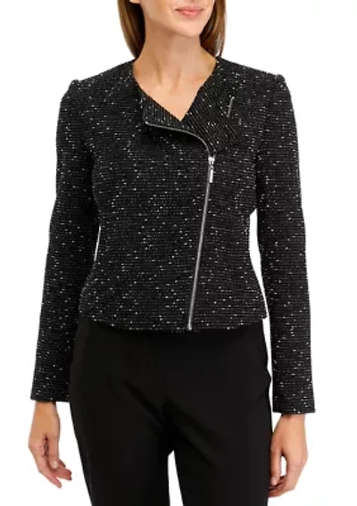 Women's Knit Tweed Zippered Jacket
