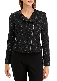 Women's Knit Tweed Zippered Jacket