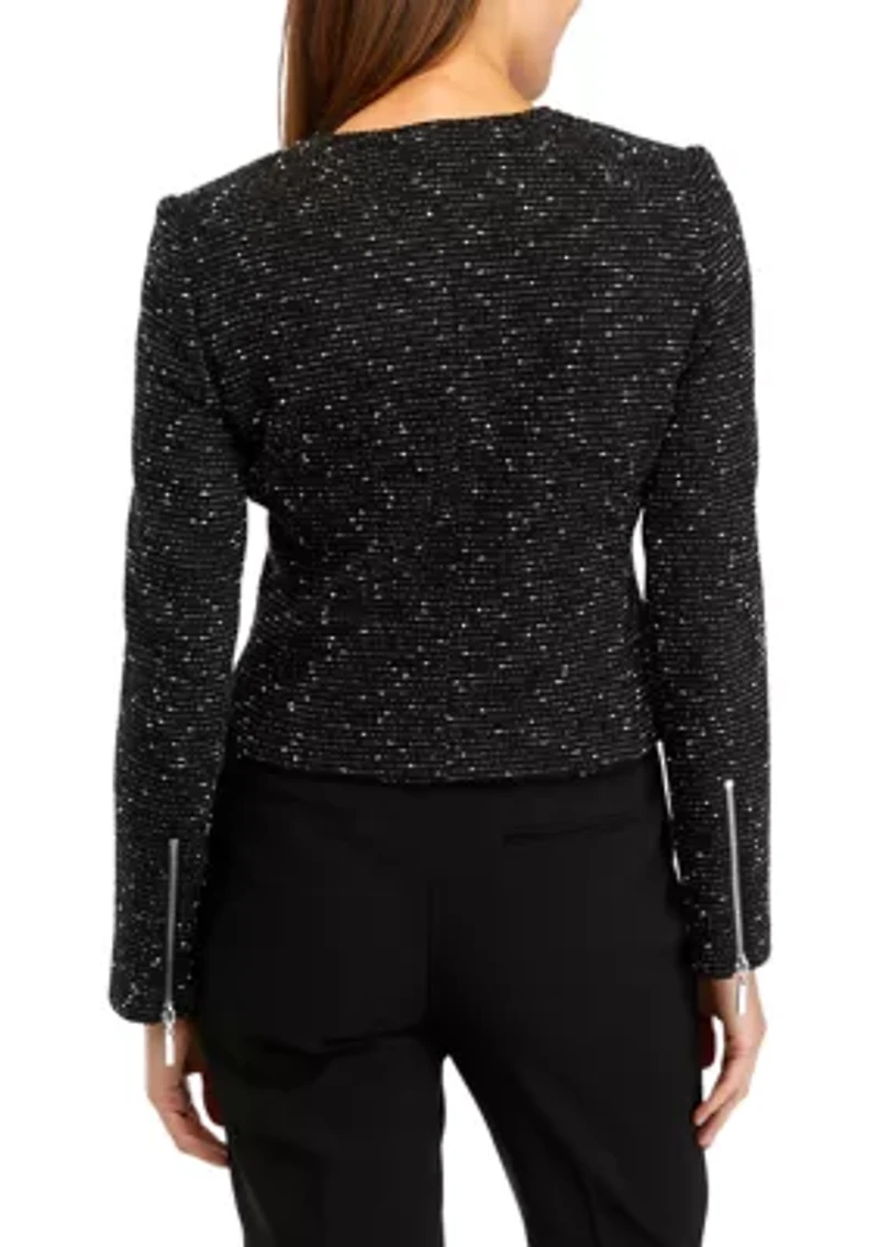 Women's Knit Tweed Zippered Jacket