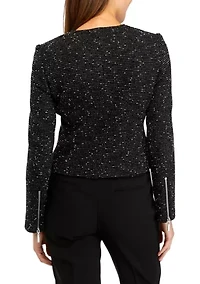 Women's Knit Tweed Zippered Jacket