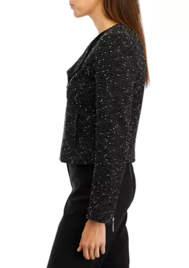 Women's Knit Tweed Zippered Jacket