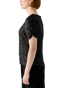 Women's Short Sleeve Sequin Top