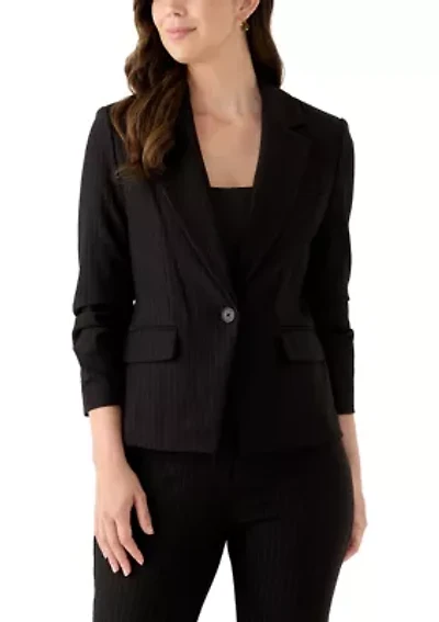 Women's One Button Ruched Sleeve Blazer