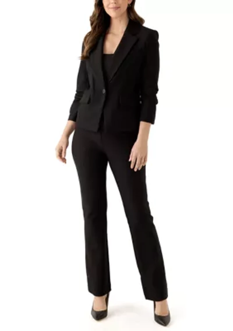 Women's One Button Ruched Sleeve Blazer