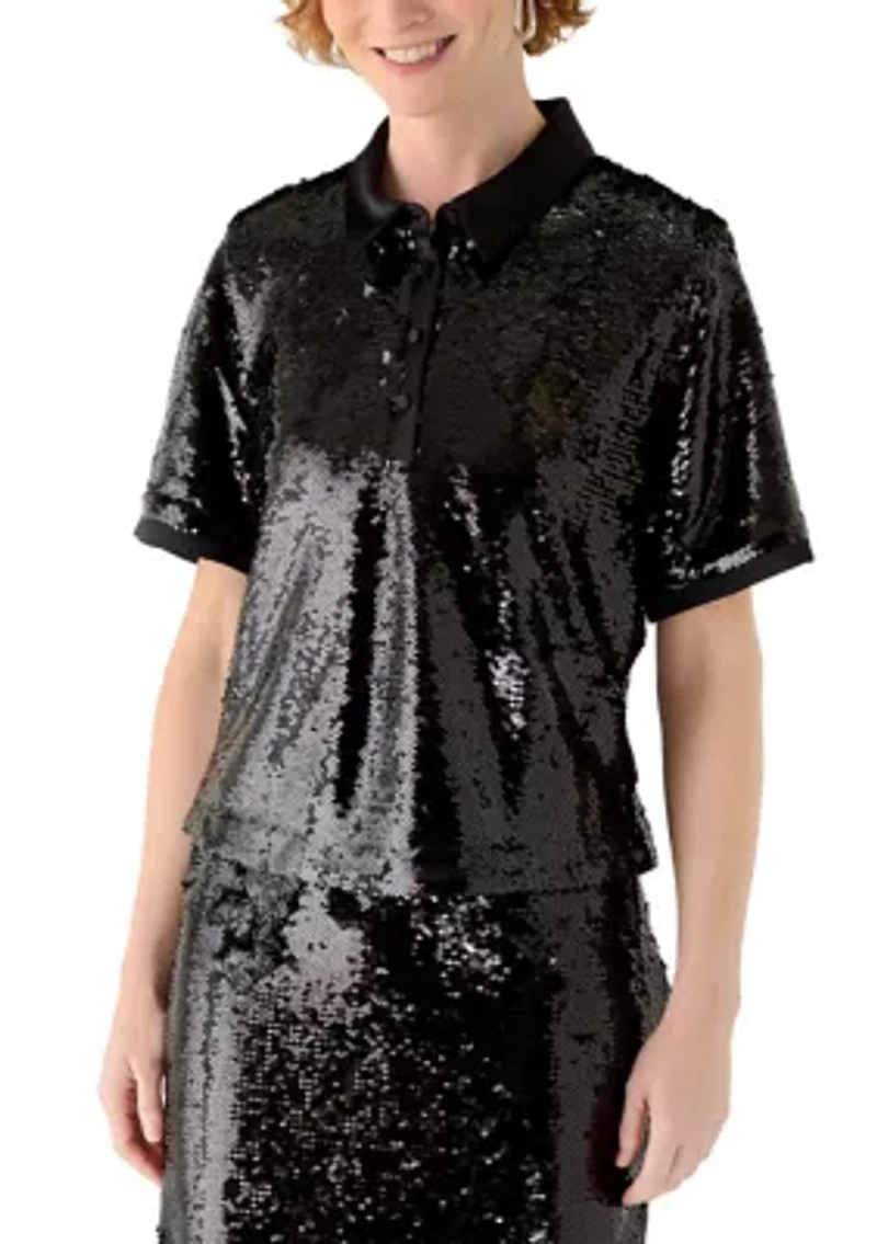 Women's Button Down Sequin Top