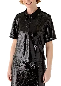 Women's Button Down Sequin Top