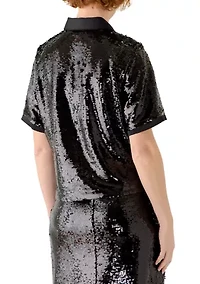 Women's Button Down Sequin Top