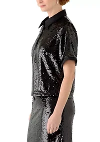 Women's Button Down Sequin Top