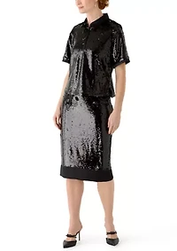 Women's Button Down Sequin Top