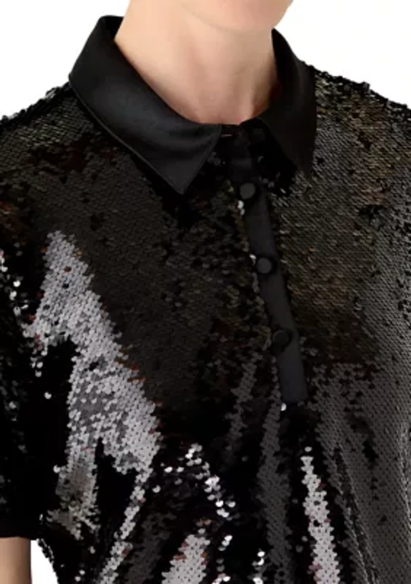 Women's Button Down Sequin Top