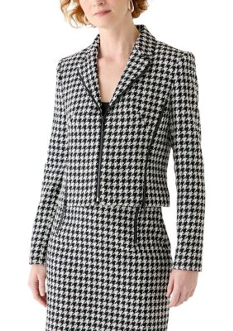 Women's Houndstooth Blazer with Zippers