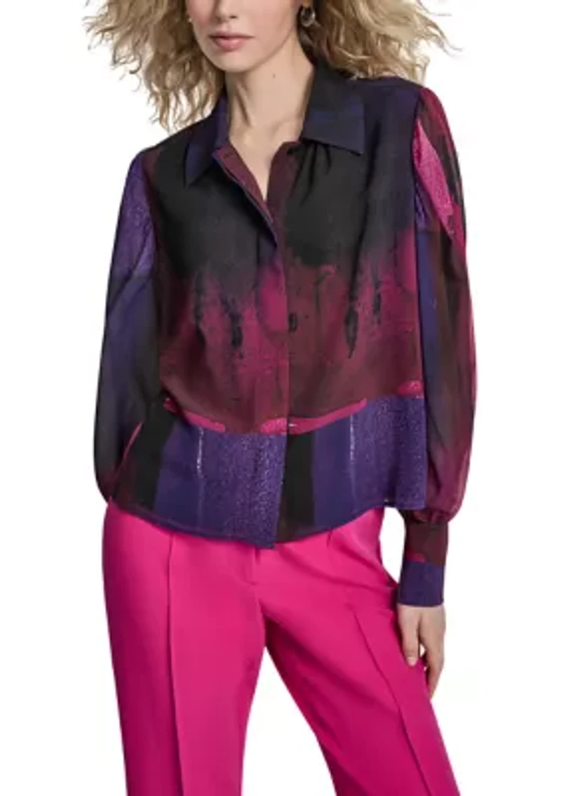 Women's Long-Sleeve Cuff Button-Down Top