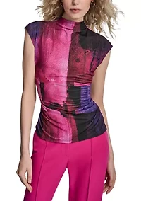 Women's Cap Sleeve High Neck Printed Top