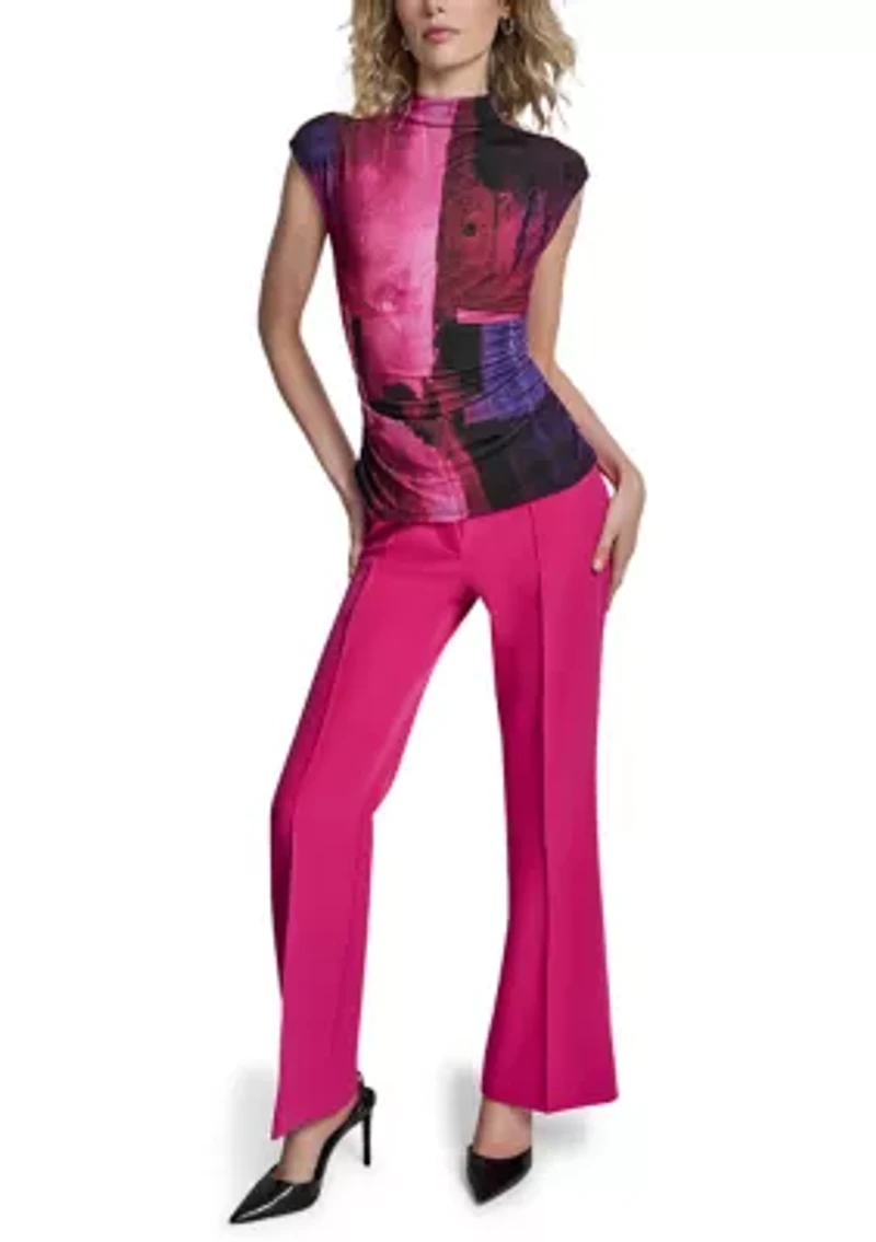 Women's Cap Sleeve High Neck Printed Top