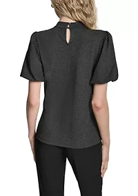 Women's Puff Short-Sleeve Top with Neck Pleat