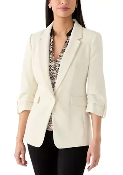 Women's Ruched Sleeve One Button Blazer
