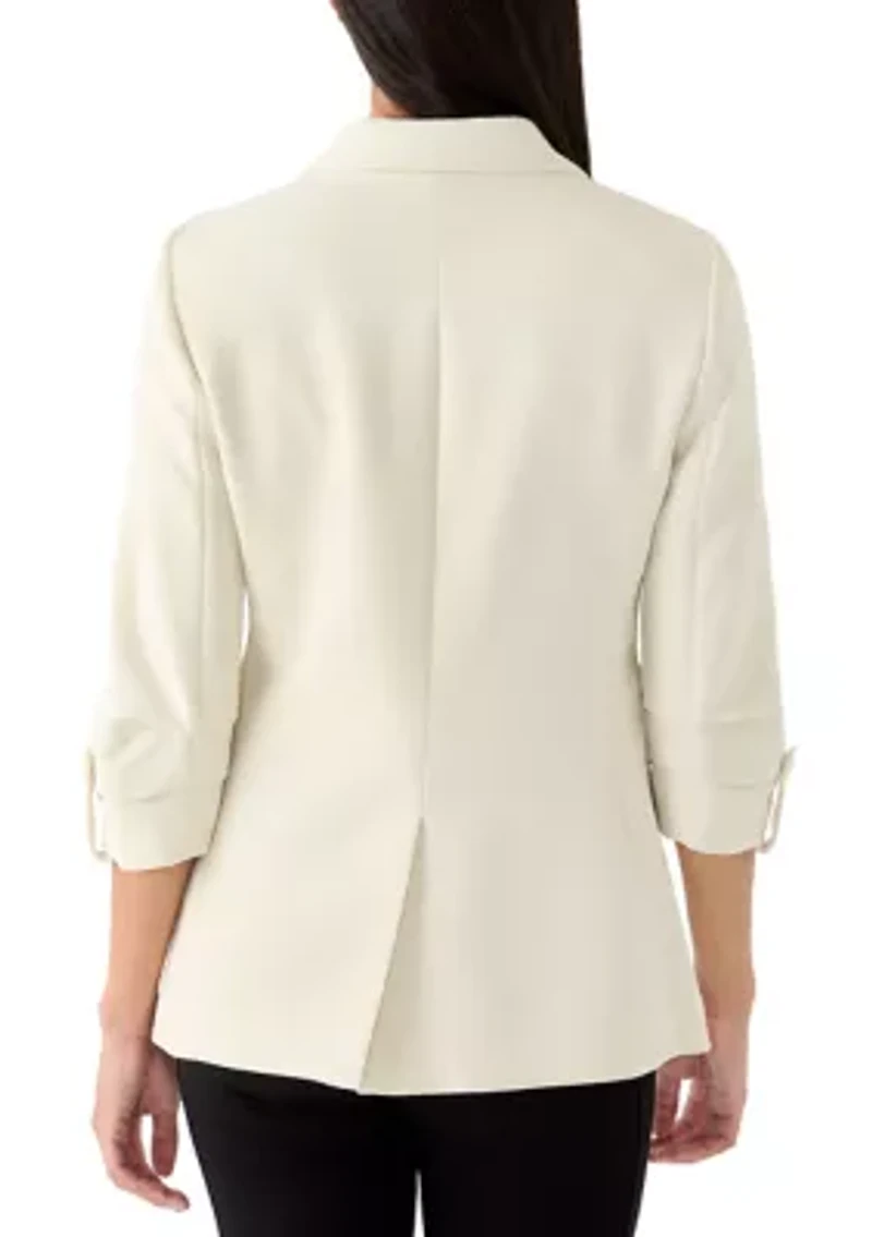 Women's Ruched Sleeve One Button Blazer