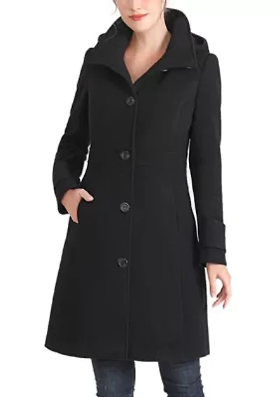 Ines Hooded Stand Collar Wool Coat