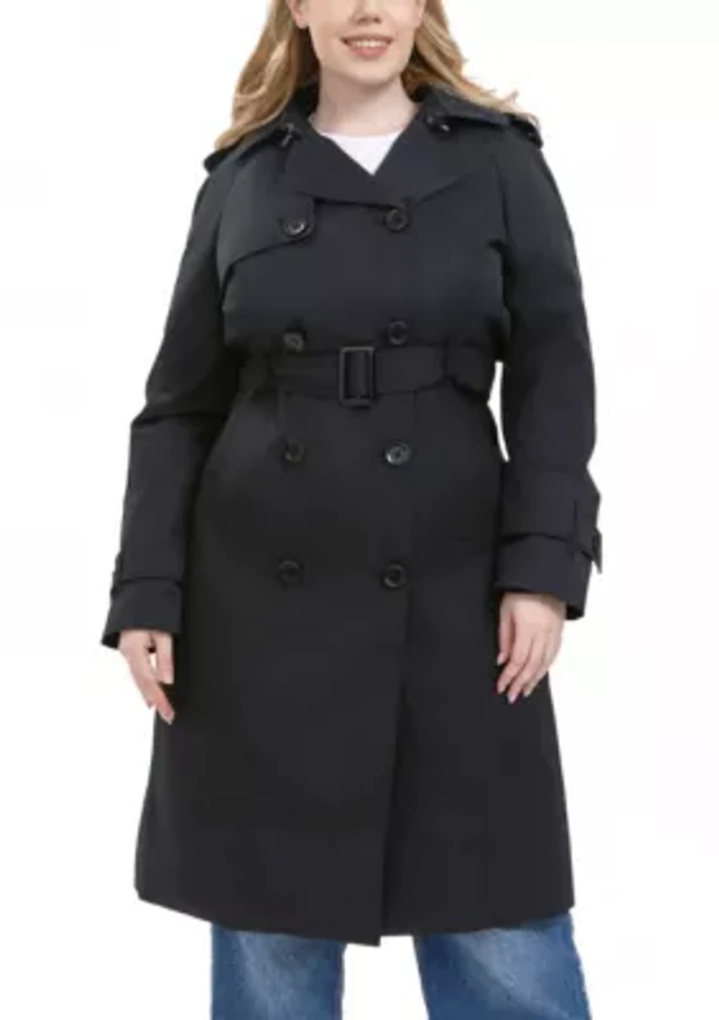 Plus Raglan Sleeve Trench Coat with Hood