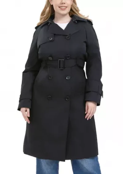 Plus Raglan Sleeve Trench Coat with Hood