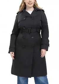Plus Raglan Sleeve Trench Coat with Hood