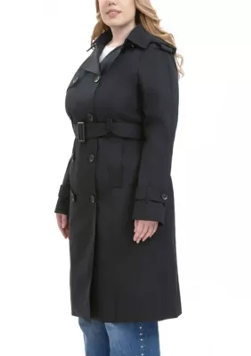 Plus Raglan Sleeve Trench Coat with Hood