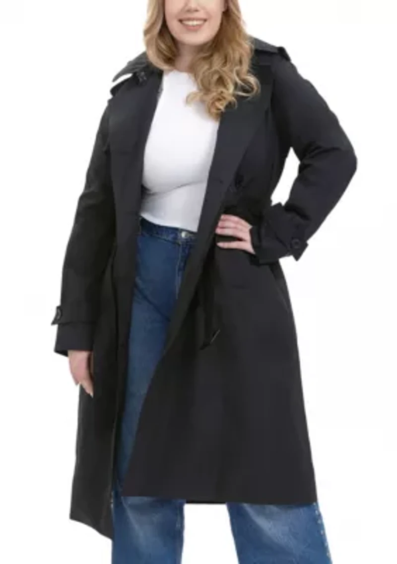 Plus Raglan Sleeve Trench Coat with Hood