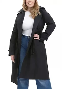 Plus Raglan Sleeve Trench Coat with Hood