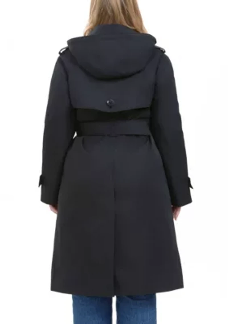 Plus Raglan Sleeve Trench Coat with Hood