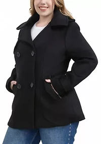 Plus Hooded Wool Blend Pea Coat