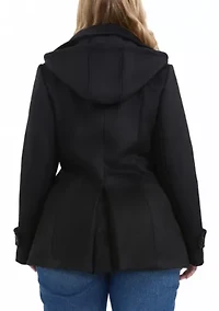 Plus Hooded Wool Blend Pea Coat