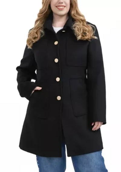 Plus Button Front Wool Blend Walking Coat