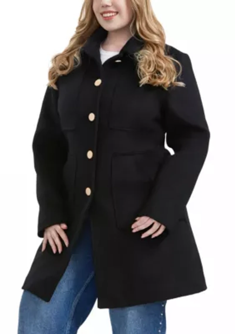 Plus Button Front Wool Blend Walking Coat