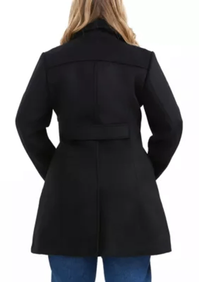 Plus Button Front Wool Blend Walking Coat