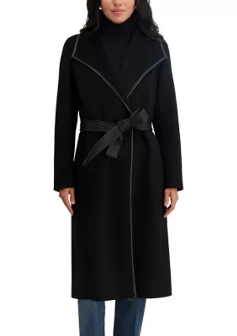 Juliette Long Line Wrap Coat With Binding Detail
