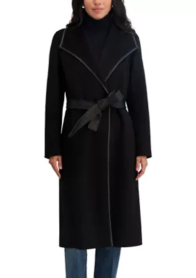 Juliette Long Line Wrap Coat With Binding Detail