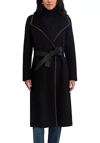Juliette Long Line Wrap Coat With Binding Detail