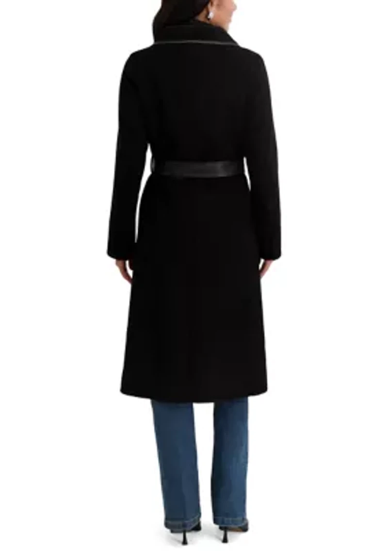 Juliette Long Line Wrap Coat With Binding Detail