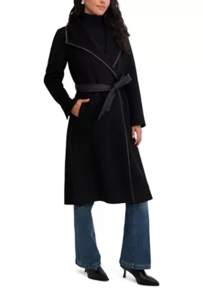 Juliette Long Line Wrap Coat With Binding Detail