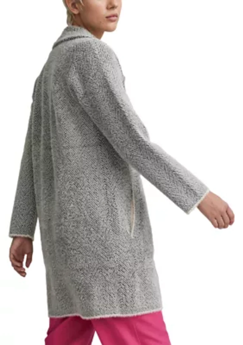 Plus Plaid Pattern Eyelash Coatigan