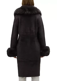 Women’s Longline Elegant Coatigan with Detachable Fur Collar and Cuffs